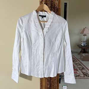 Jones New York White Dress Blouse Easy-Care Button-Up Shirt Size PL